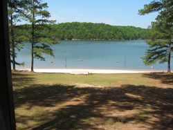 the swimming beach behind the rental building